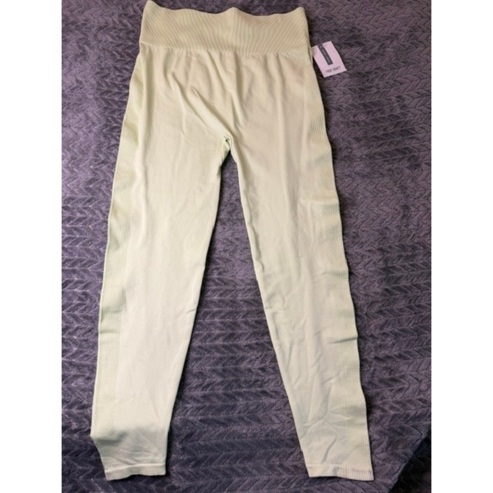 True Craft Originals Ribbed High Waisted Leggings Lime Green XL New 0321